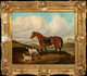 Large 19th Century Highland Horse & Hunting Hounds Landscape WILLIAM POWELL