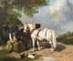 Large 19th Century English Farm Feeding The Plough Horses Edward SMYTH