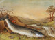 Large 19th Century Fishing Still Life Salmon Basket Rod Robert Kell (1829-1902)