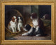 Large 19th Century French Spaniel Puppies Interior Dog Portrait by G DE CAUVILLE