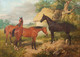 Large 19th Century Three Horses In A Woodland Landscape Henry BARRAUD 