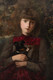 Large 19th Century English School Portrait Of A Young Girl & Injured Puppy Dog
