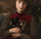 Large 19th Century English School Portrait Of A Young Girl & Injured Puppy Dog