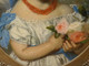 Large 19th Century English Portrait of A Girl Wearing Ribbons & Bouquet Of Roses