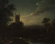 Large 19th Century Moonlit River Cathedral Landscape Henry Pether (1800-1880)