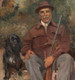 19th Century Italian Portrait Of A Sportsman Hunter & His Spaniel Dog SAVINI