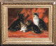 Large 19th Century French Portrait Of A Family Of Kittens Cats Daniel MERLIN