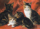 Large 19th Century French Portrait Of A Family Of Kittens Cats Daniel MERLIN