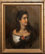 Large 19th Century Spanish School Portrait Of A Young Lady Wearing A Rose