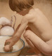 Large Early 20th Century French Boy Child Bathing Naked Signed Indistcintly