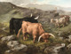 Large 19th Century Scottish Highland Longhorn Bulls Cattle Landscape E R BREACH