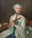 Large 18th Century French School Portrait Of a Lady Holding A Flute Musical