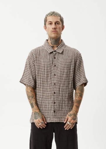 Base Seersucker Short Sleeve Hemp Shirt - Coffee Check