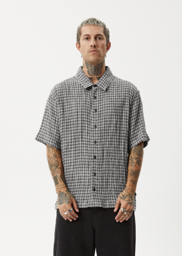 Asta Seersucker Regular Hemp Shirt - Steel Check