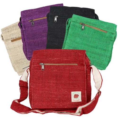Himalayan Hemp Rustic Weave Messenger-Style Shoulder Bag | 10"x11" | Colours Vary