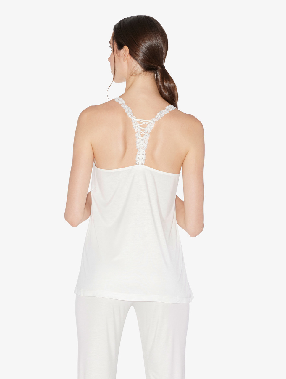 Camisole in off-white modal with embroidered tulle