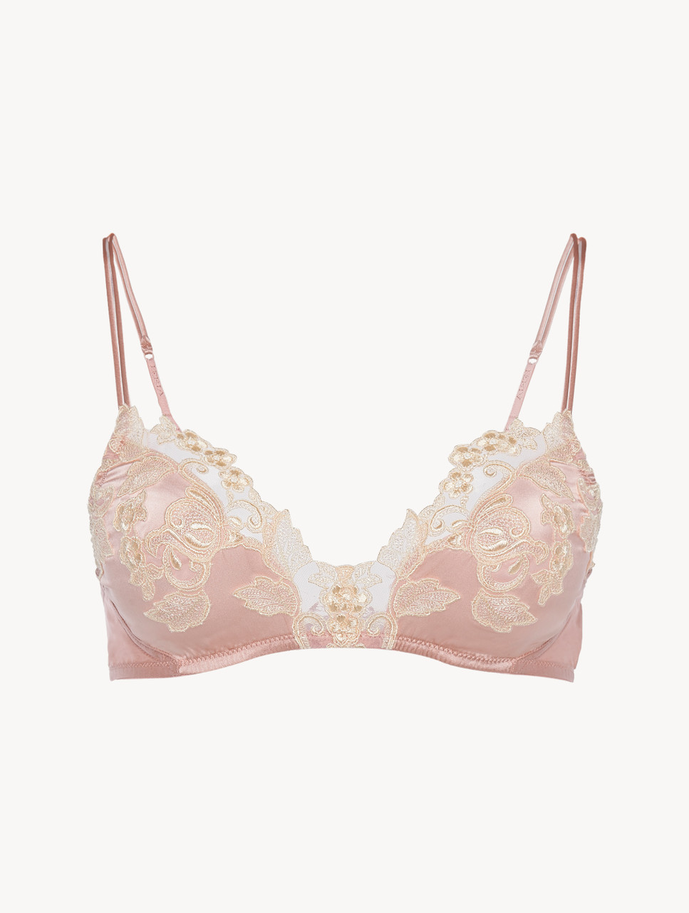 Luxury Silk Triangle Bra in Powder Pink with Frastaglio