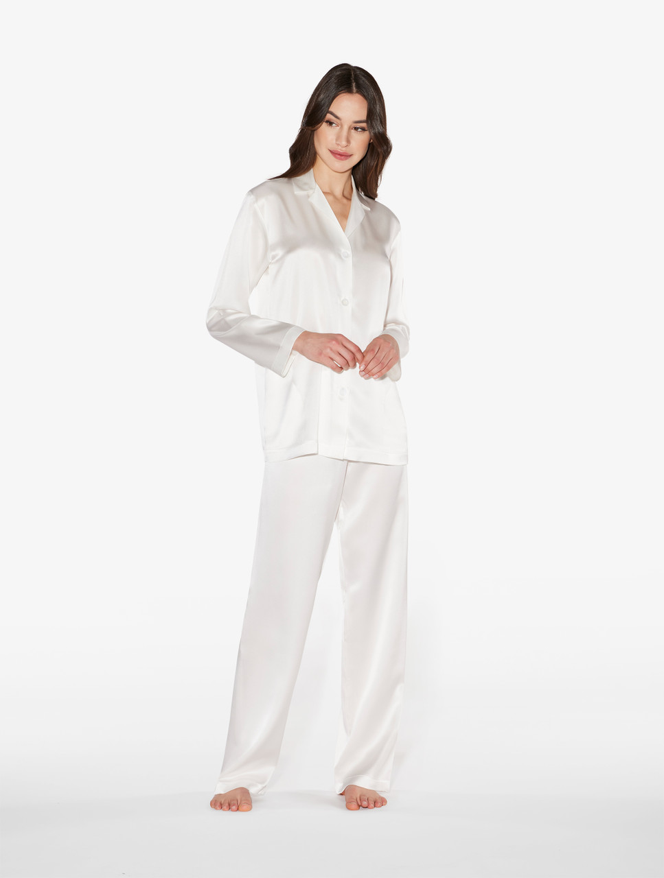 White silk pajama set