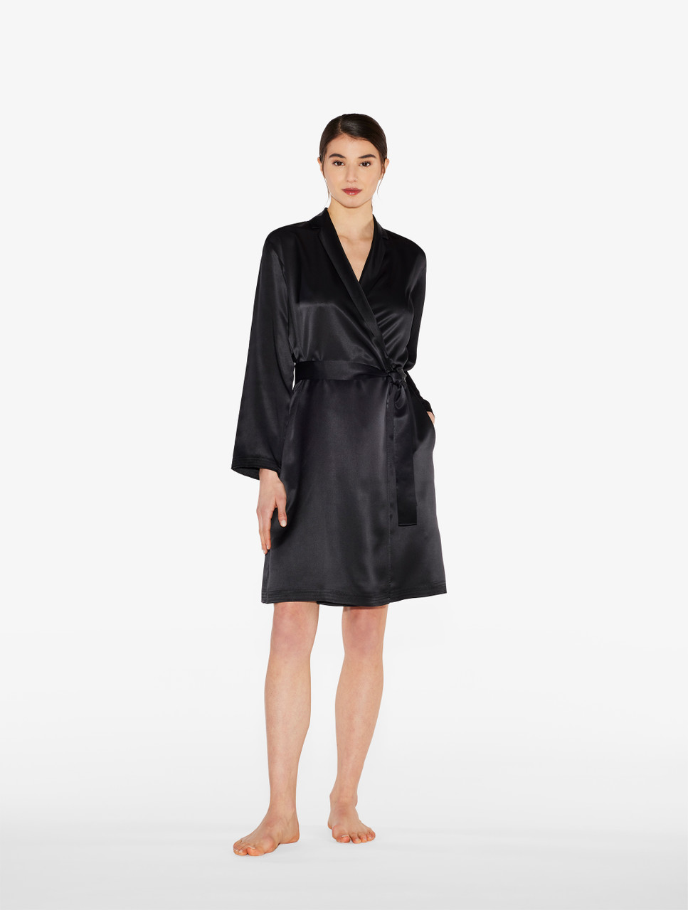 Luxury Silk Short Robe in Black | La Perla