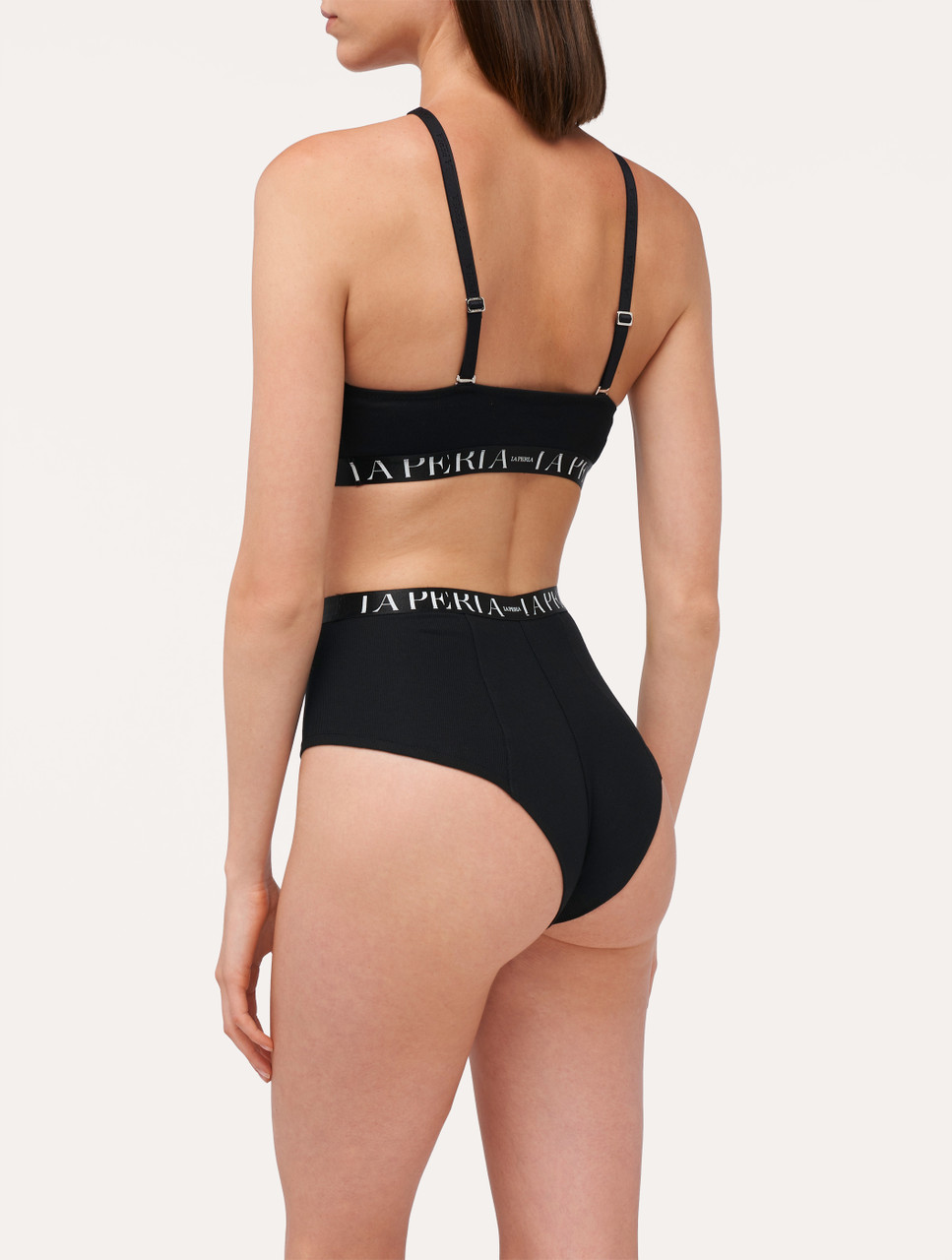 High-waisted brief in black stretch cotton