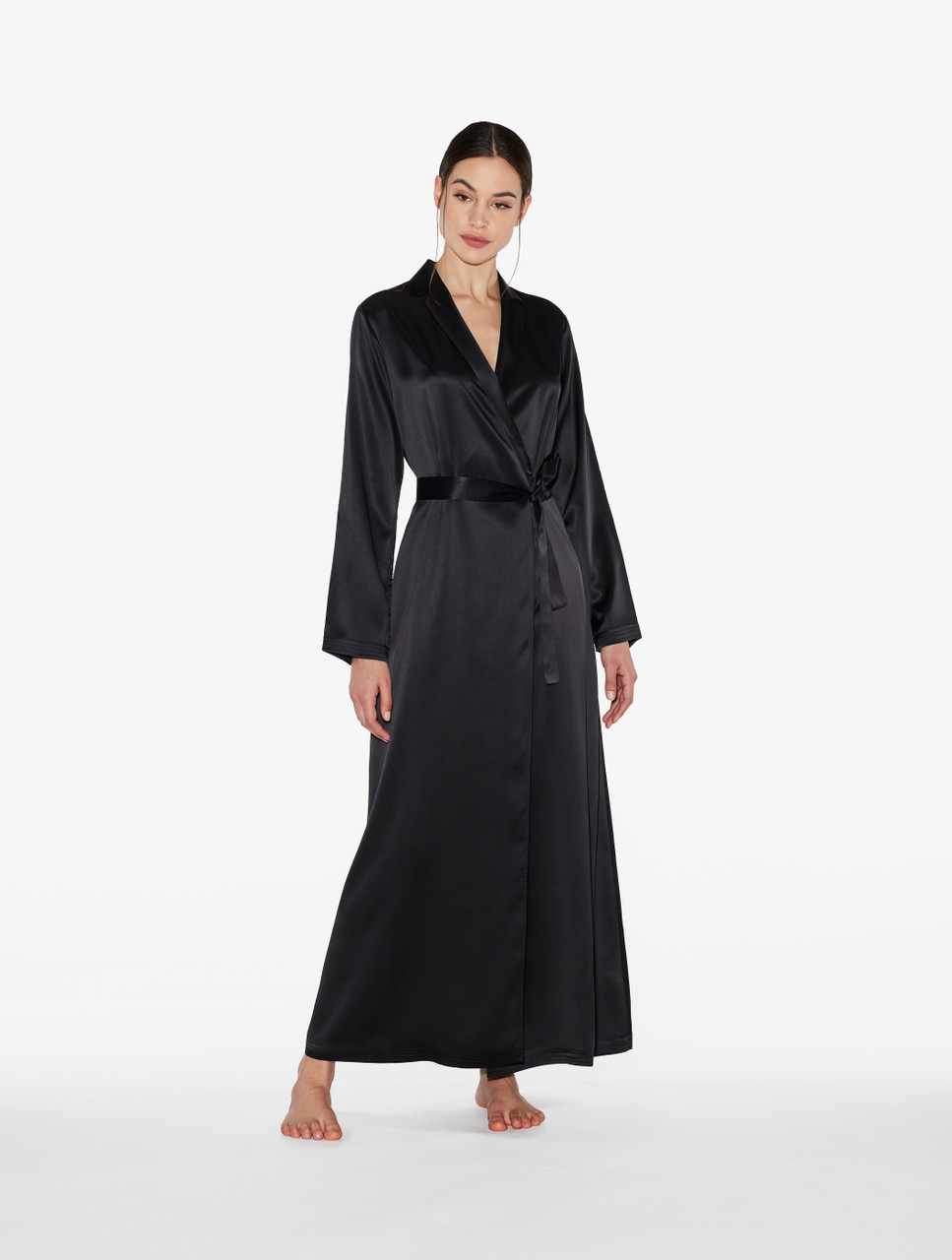 Black silk long robe