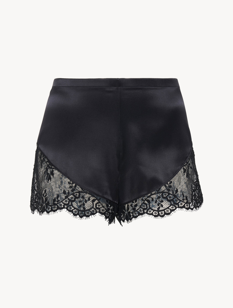 Luxury Silk Pajama Shorts in Black with Lace Trim
