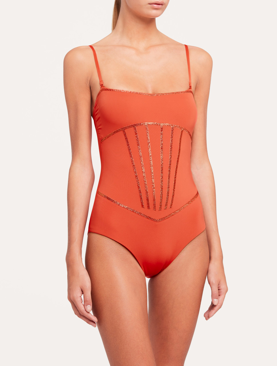 Orange swimsuit with metallic embroidery - La Perla - US