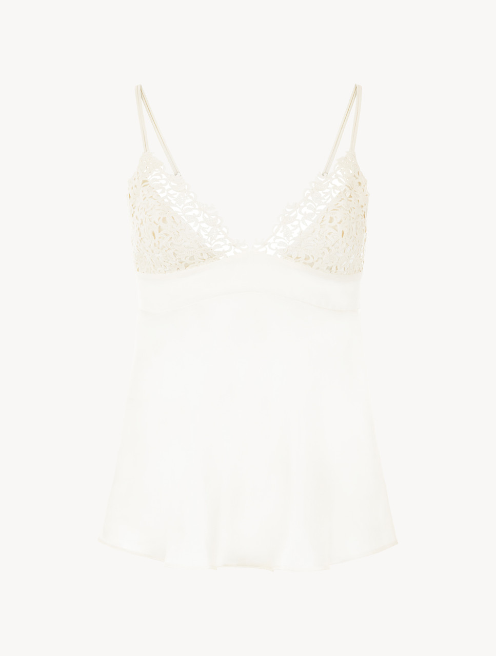 Off-white silk camisole with macramé