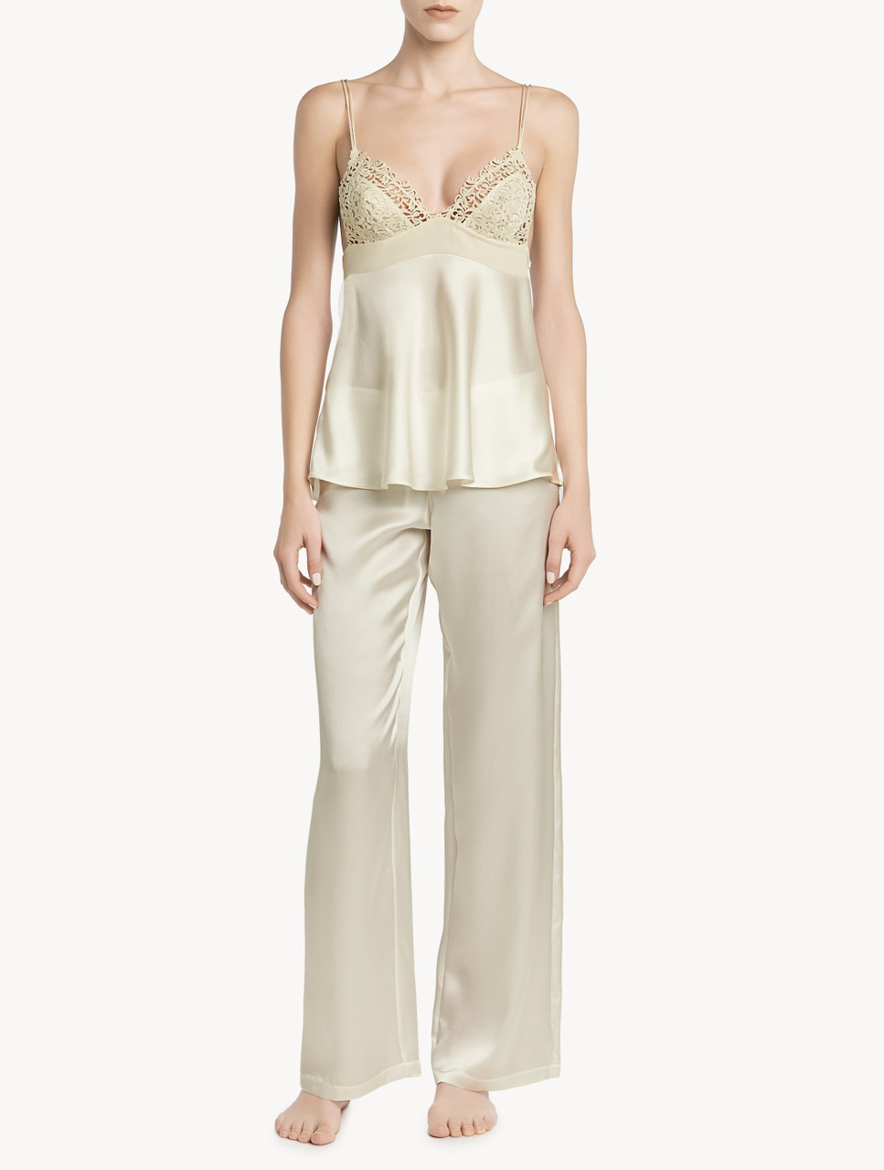 Off-white silk camisole with macramé