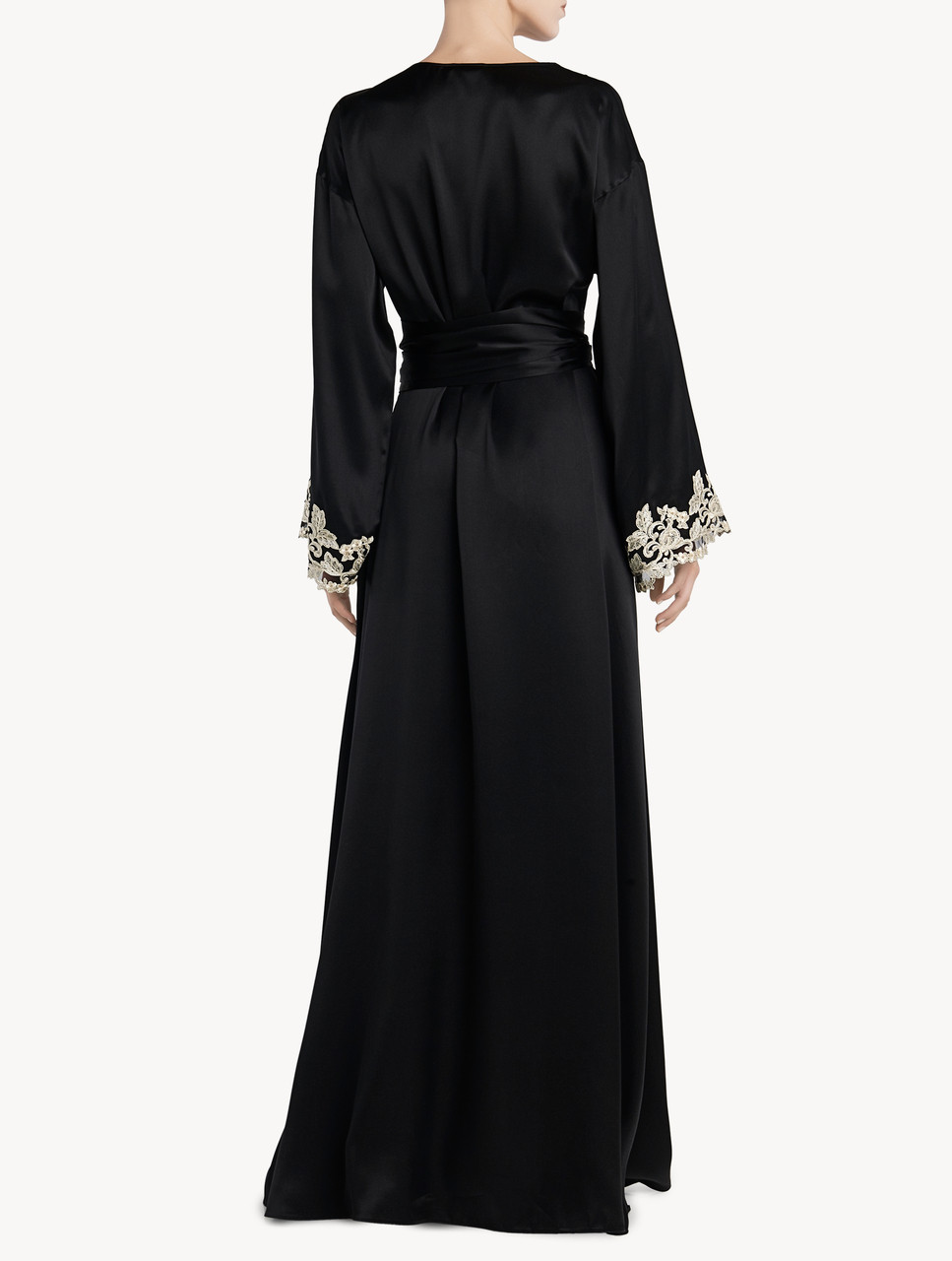 Black long silk robe with frastaglio - La Perla - US