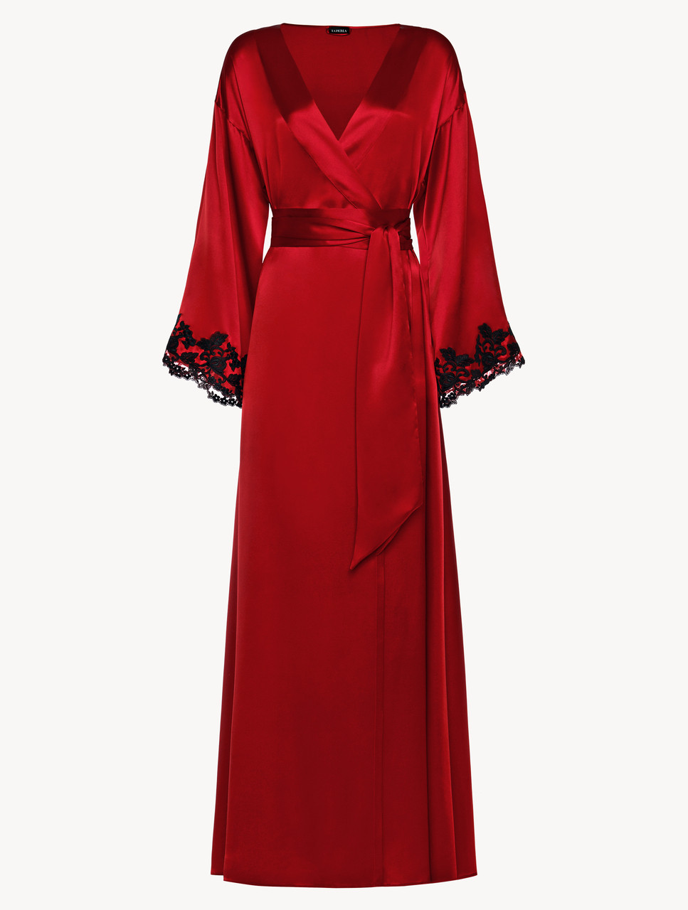 Red long silk robe with frastaglio - La Perla - US