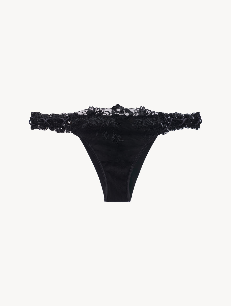 Brazilian Brief in Black Lycra with embroidered tulle