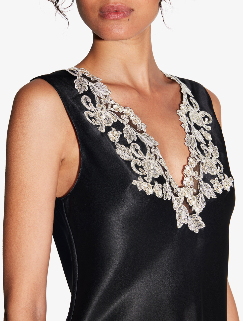 Black silk satin top with frastaglio - La Perla - US
