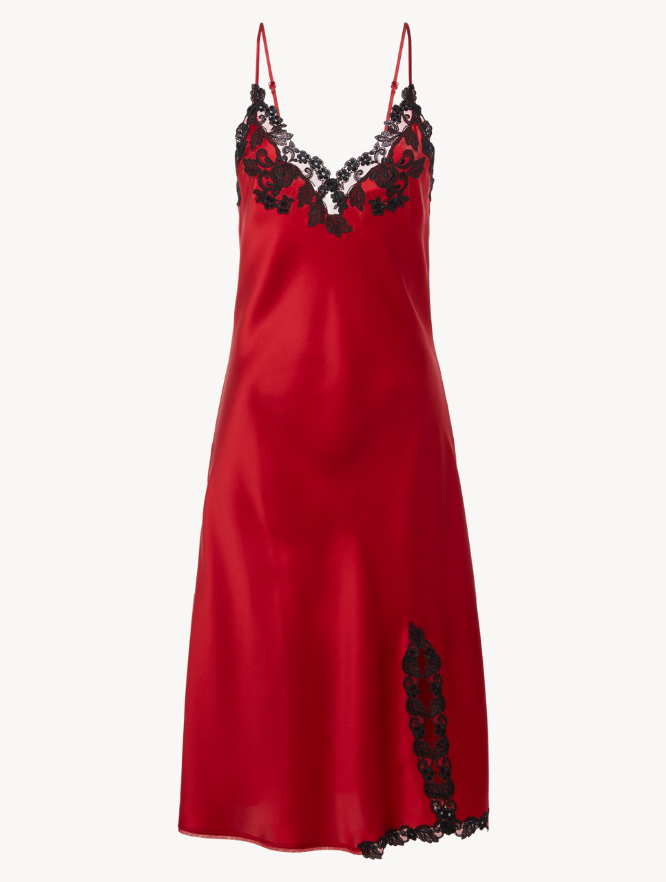 Red silk satin short nightgown with frastaglio - La Perla - US