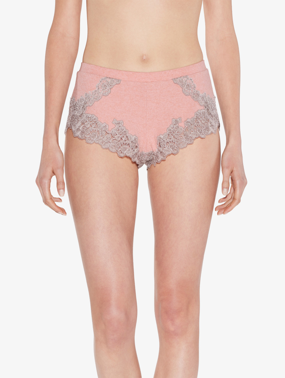 Cashmere Blend Ribbed Sleep Shorts in Blush Clay with Frastaglio