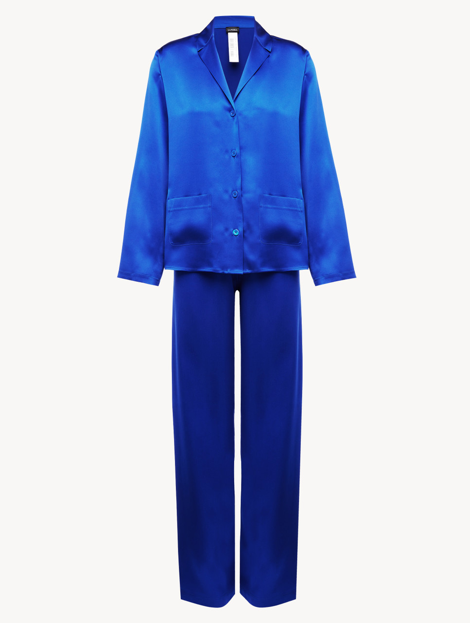 Blue Silk Night Suit Turn Down Collar Long Sleeves