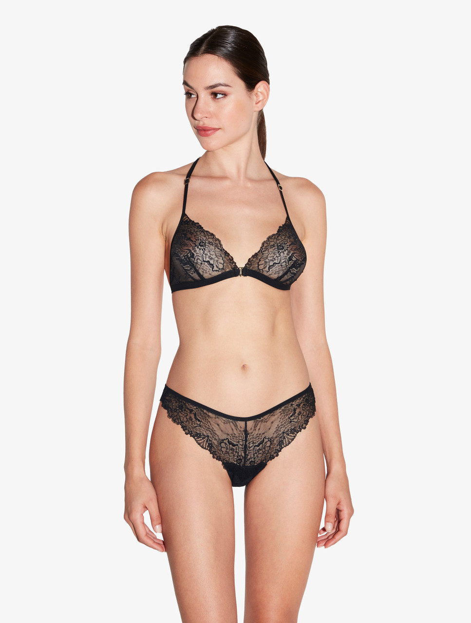 Thong in black with French Leavers lace - La Perla - Russia