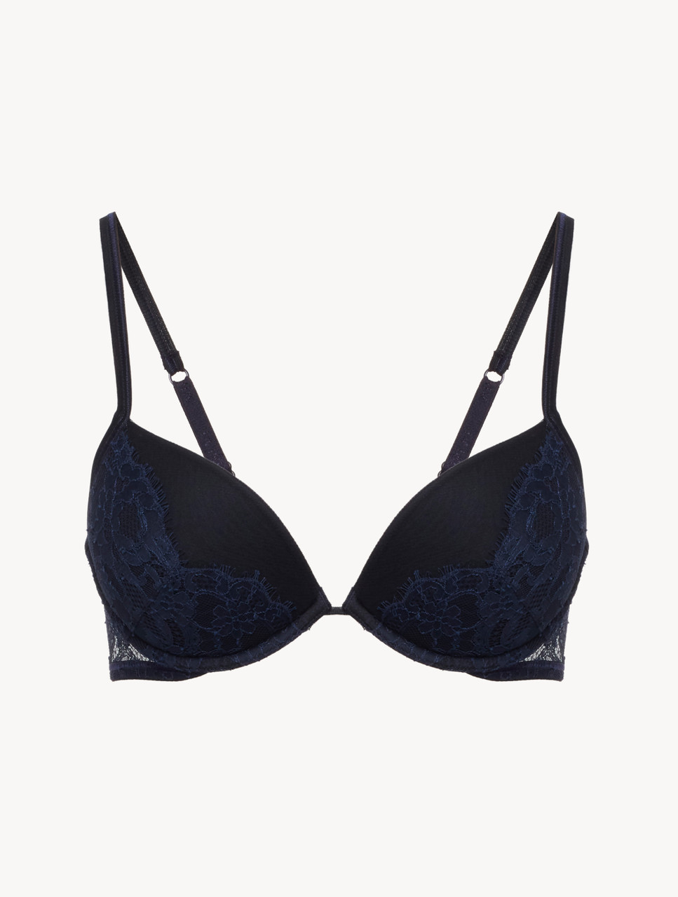 Push-Up Bra in Steel Blue and Black with Leavers lace