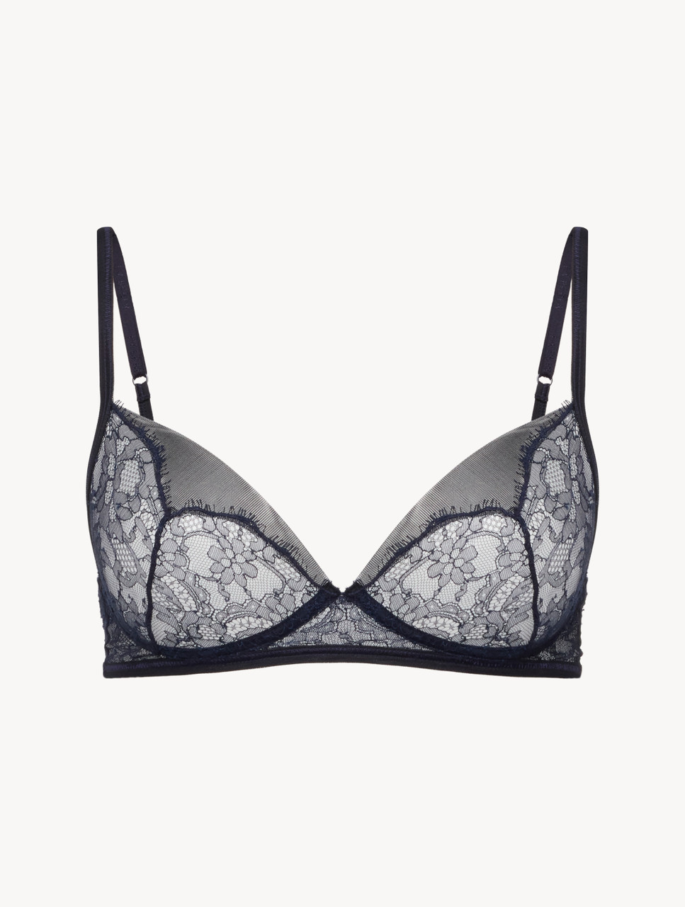 Soft Bralette in Steel Blue and Black with Leavers lace | La Perla