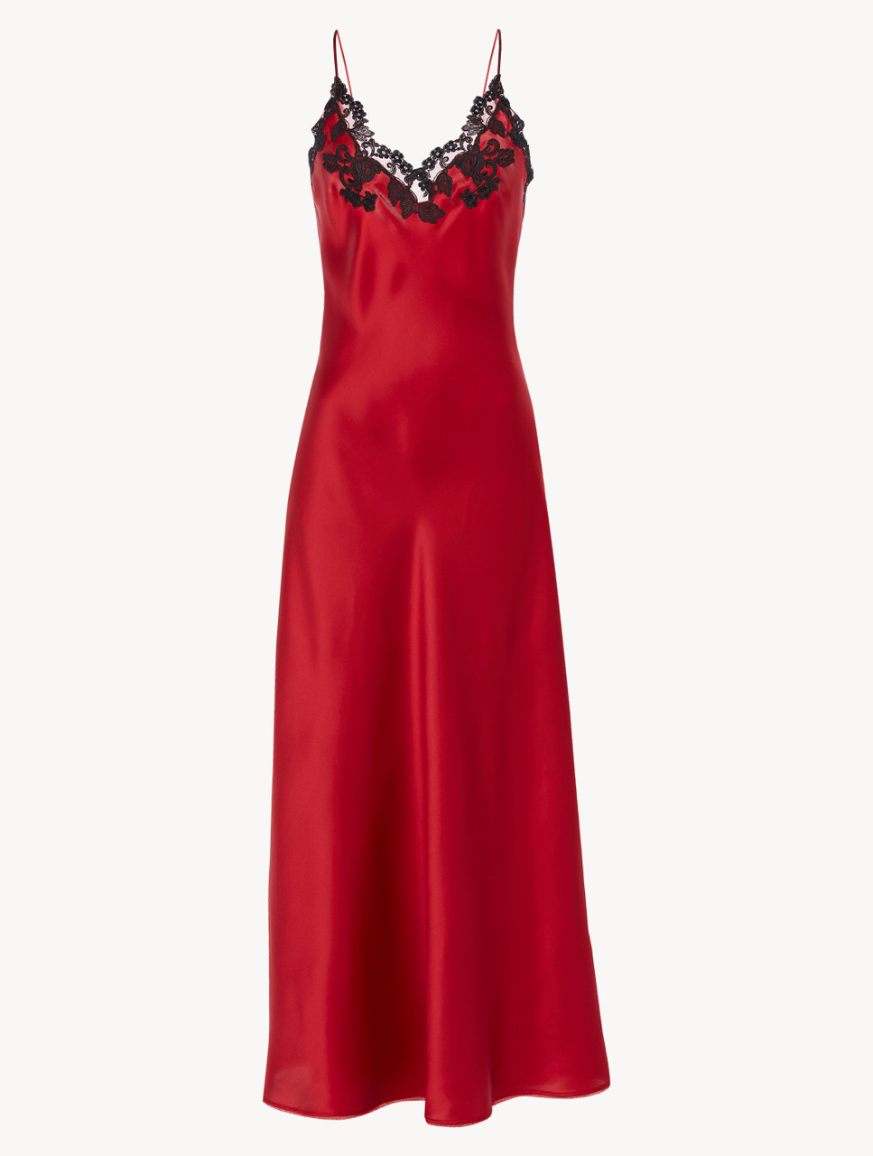 Luxury Silk Long Nightgown in Red with Frastaglio