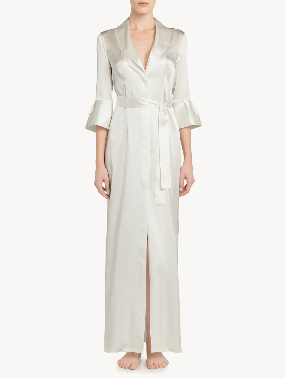 Luxury Long Silk Kimono Robe in Off-White