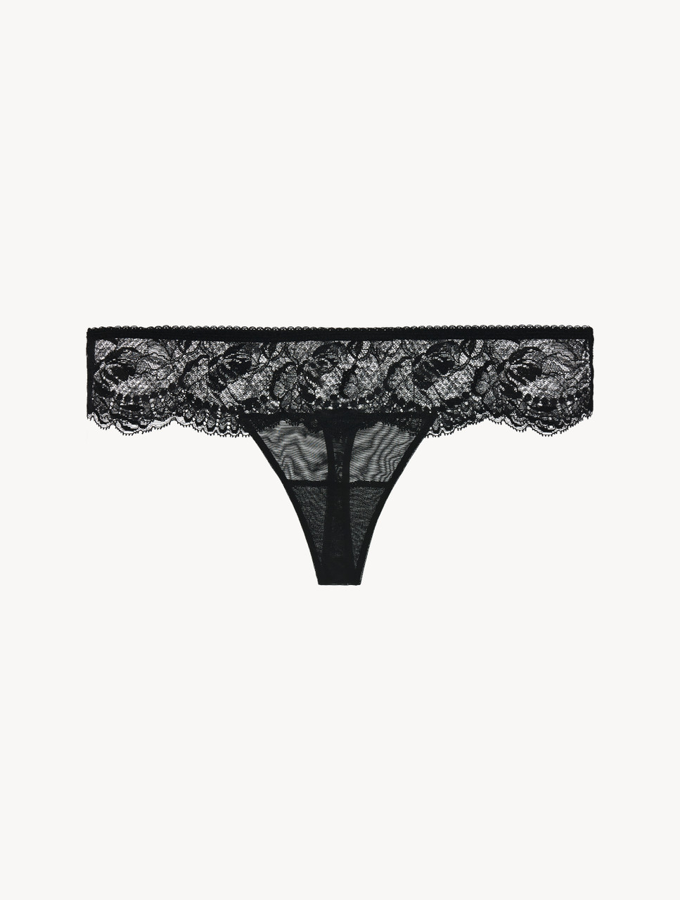 Luxury Stretch Leavers Lace Thong in Black