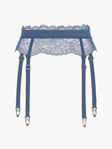 Cornflower blue Leavers lace suspender belt_0