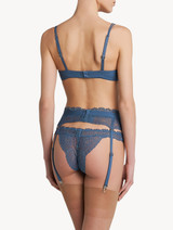 Cornflower blue Leavers lace suspender belt_1