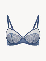 Cornflower blue Leavers lace underwired bra_0