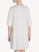 Short nightgown in white modal jersey with embroidered tulle and button detail_2