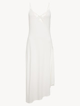 Long nightgown in white modal jersey with embroidered tulle and asymmetric cut_0