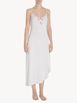 Long nightgown in white modal jersey with embroidered tulle and asymmetric cut_1
