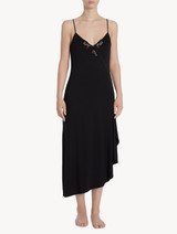 Nightgown in black modal jersey with embroidered tulle_1