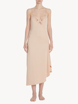 Long nightgown in pink modal jersey with embroidered tulle and asymmetric cut_1